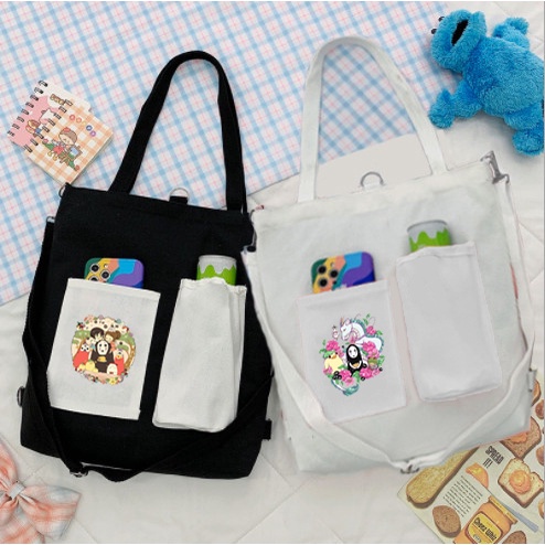 Túi Vải Tote Kiêm Balo doraemon TBL4 totoro vô diện chuột vàng shin  one piece sumikko jinbeisan kero CCS usagyu