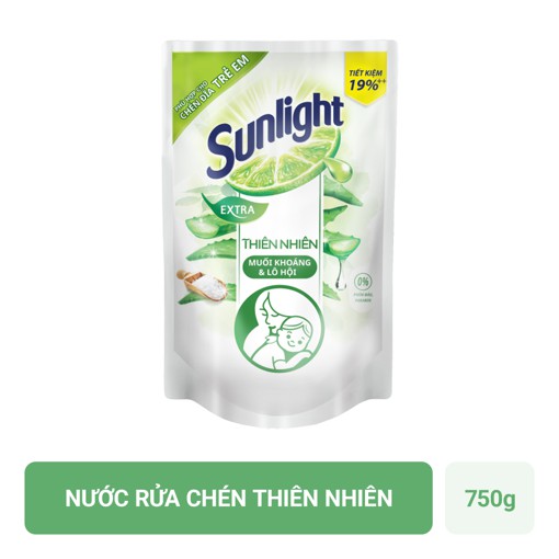  Túi nước Rửa Chén Sunlight Thiên Nhiên muối khoáng và lô hội 750g