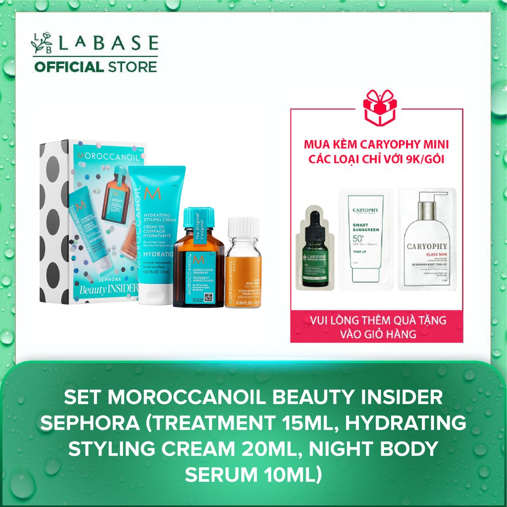 Set dưỡng tóc Moroccanoil Beauty Insider Sephora (Treatment 15ml, Hydrating Styling Cream 20ml, Night Body Serum 10ml)