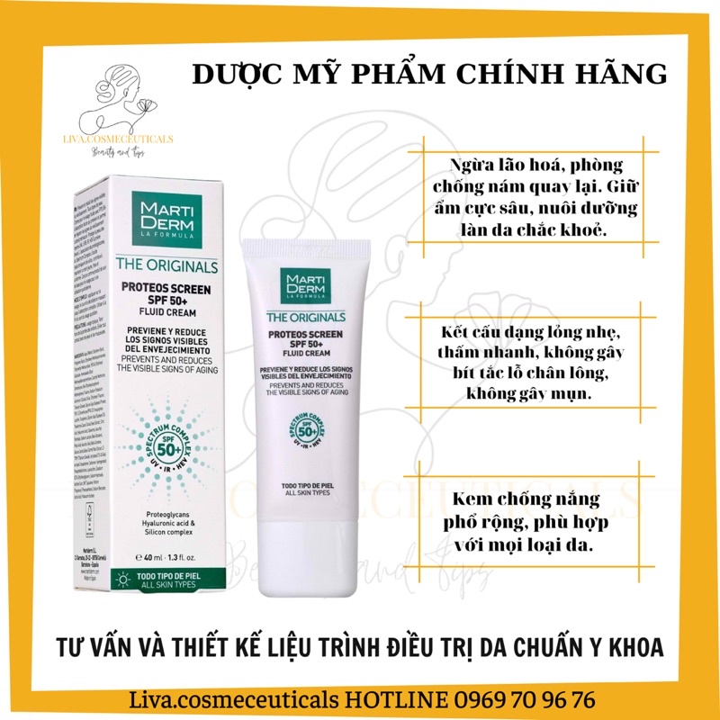 (HÀNG CÔNG TY) Kem Chống Nắng Phổ Rộng Martiderm La Formula The Originals Proteos Screen SPF 50+ Fluid Cream