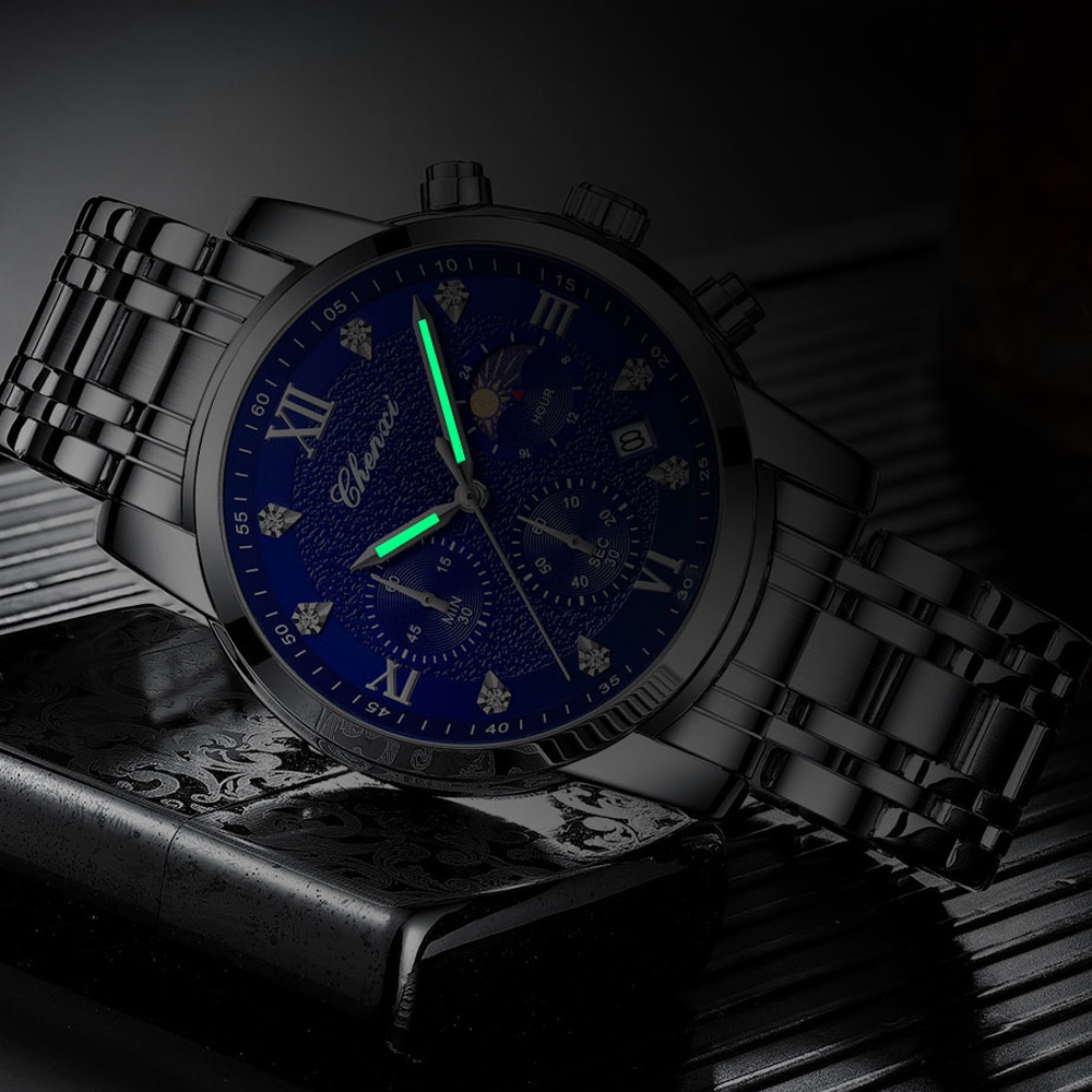 Đồng Hồ Nam Hiển Thị Ngày CHENXI Chống Thấm Nước Dây Thép Không Gỉ Thời Trang