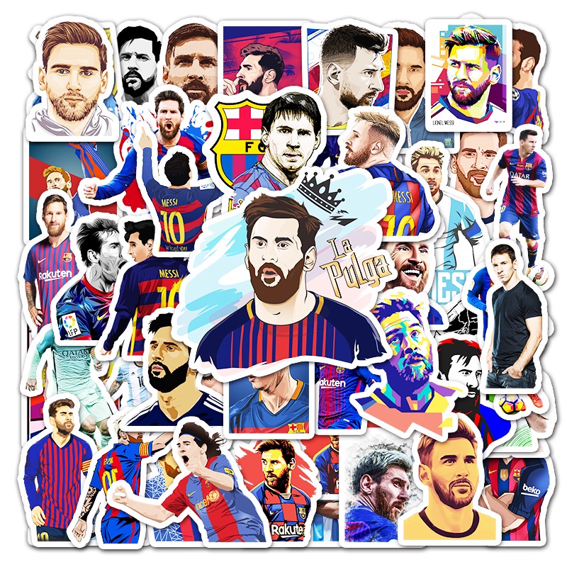 Combo 30 Sticker Chống Nước Decal Dán Điện Thoại Laptop Mũ Bảo Hiểm Vali Đàn Guitar Bình Nước Sổ Tay Graffiti [MESSI]