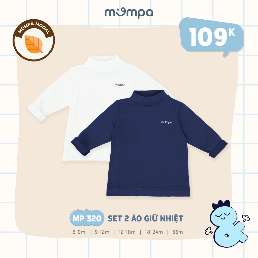 SET 2 áo giữ nhiệt cho bé cổ 3cm Mompa 6 tháng - 3 tuổi vải Modal giữ ấm thu đông co giãn mềm dáng ôm 320