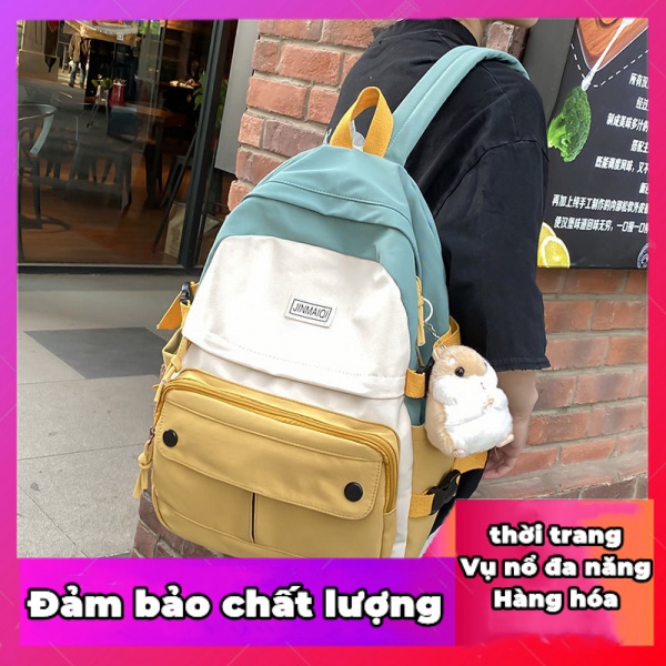 Ba Lô Đi Học Phối Màu Tương Phản Phong Cách Hàn Quốc Cho Nữ Sinh