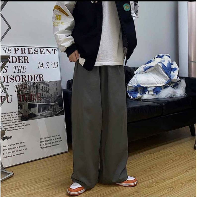 Quần dài kaki unisex nam nữ lưng thun ống rộng co giãn, kiểu dáng thể thao ngày hè