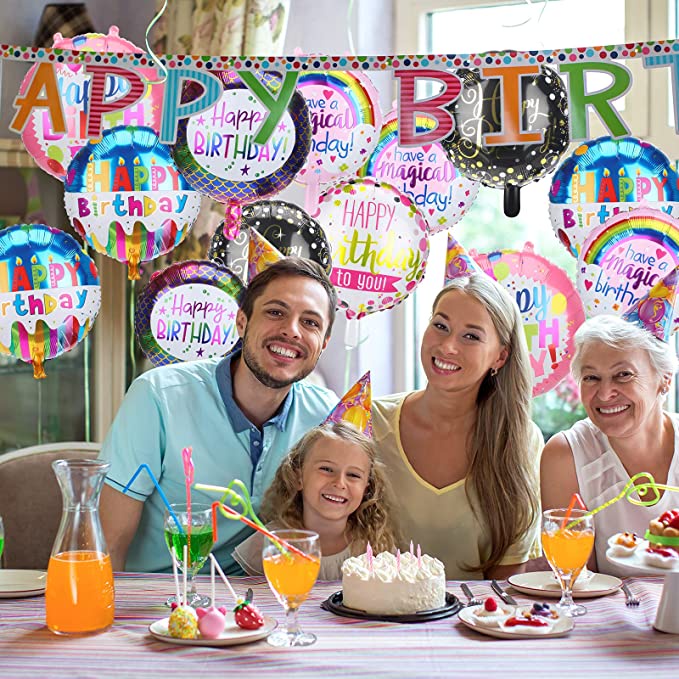 Gói bong bóng lá nhôm hình tròn in chữ Happy Birthday 10 inch