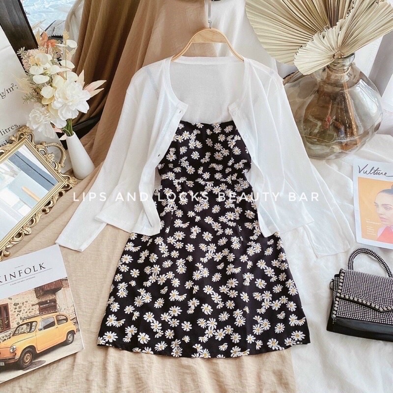 SET ĐẦM 2D HOA CÚC+ KHOÁC CARDIGAN | BigBuy360 - bigbuy360.vn