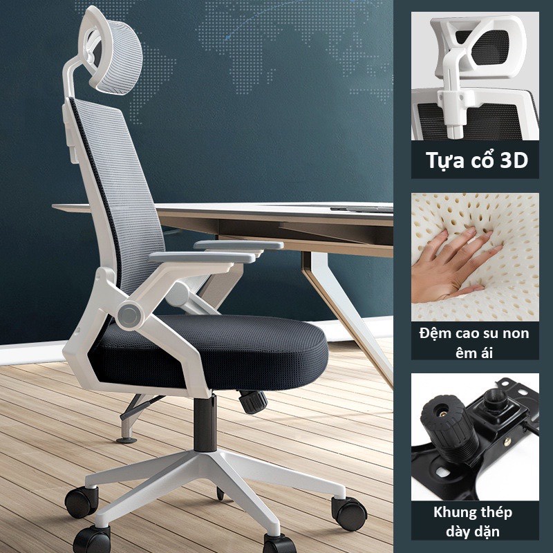 Ghế Xoay Văn Phòng ,Ghế làm việc Cao Cấp Siêu Tiện ích -Ghế công thái học Ergonomic đệm cao su cao cấp ngả lưng thư giãn