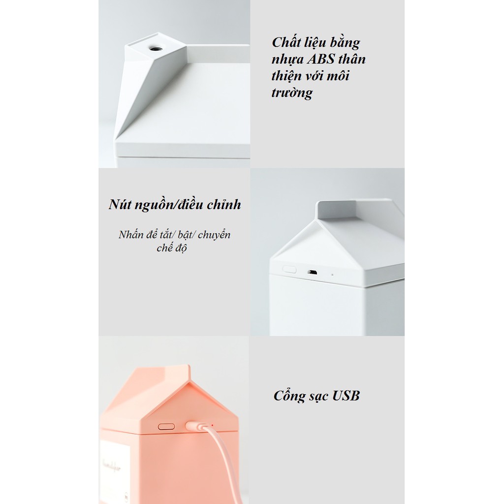Máy Phun Sương ❤️FREESHIP❤️Máy Tạo Ẩm Mini Hình Hộp Sữa Sạc Usb Tiện Dụng