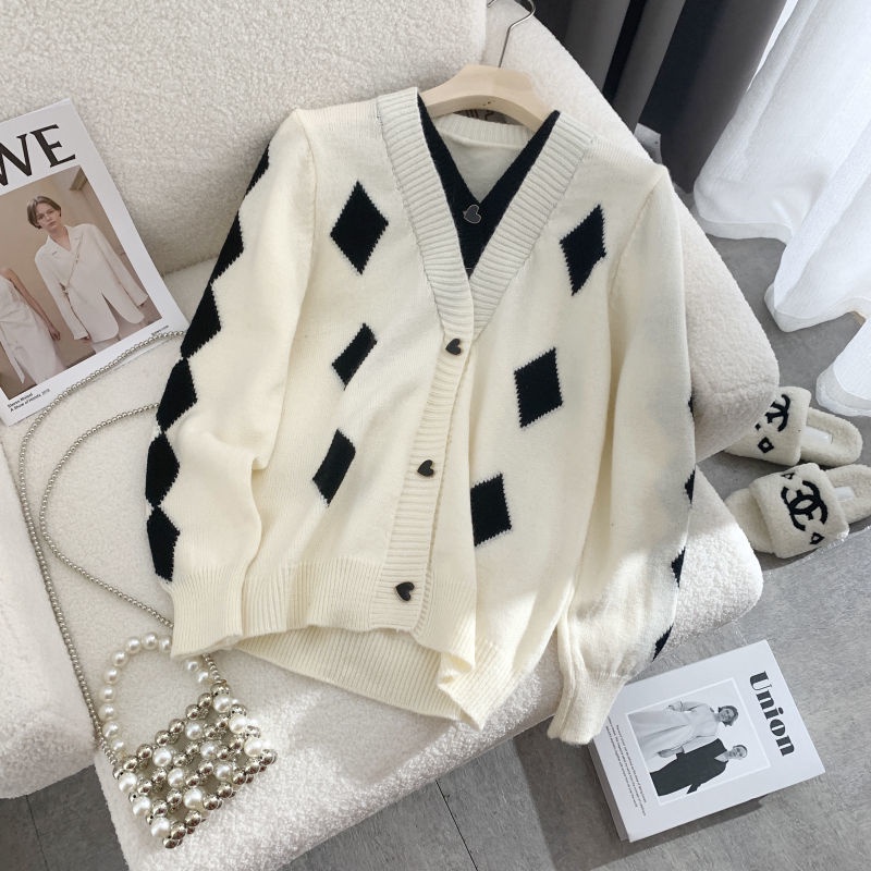 Áo Khoác cardigan Dệt Kim Cổ V Giả Hai Lớp Thời Trang Thu Đông Cho Nữ