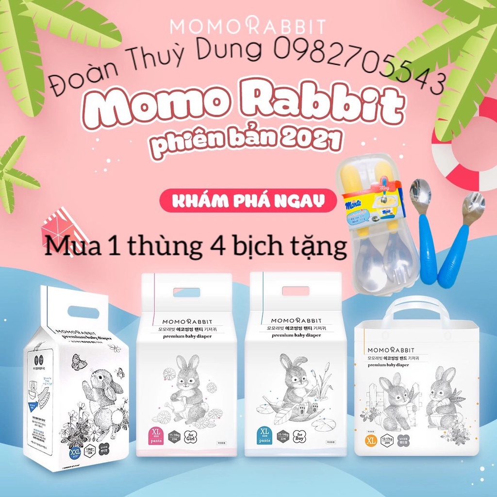 Combo 1 thùng 4bịch Bỉm Quần MOMO RABBIT Nội Địa Hàn Đủ Size S50/M44/L40/L28/XL22/XXL18