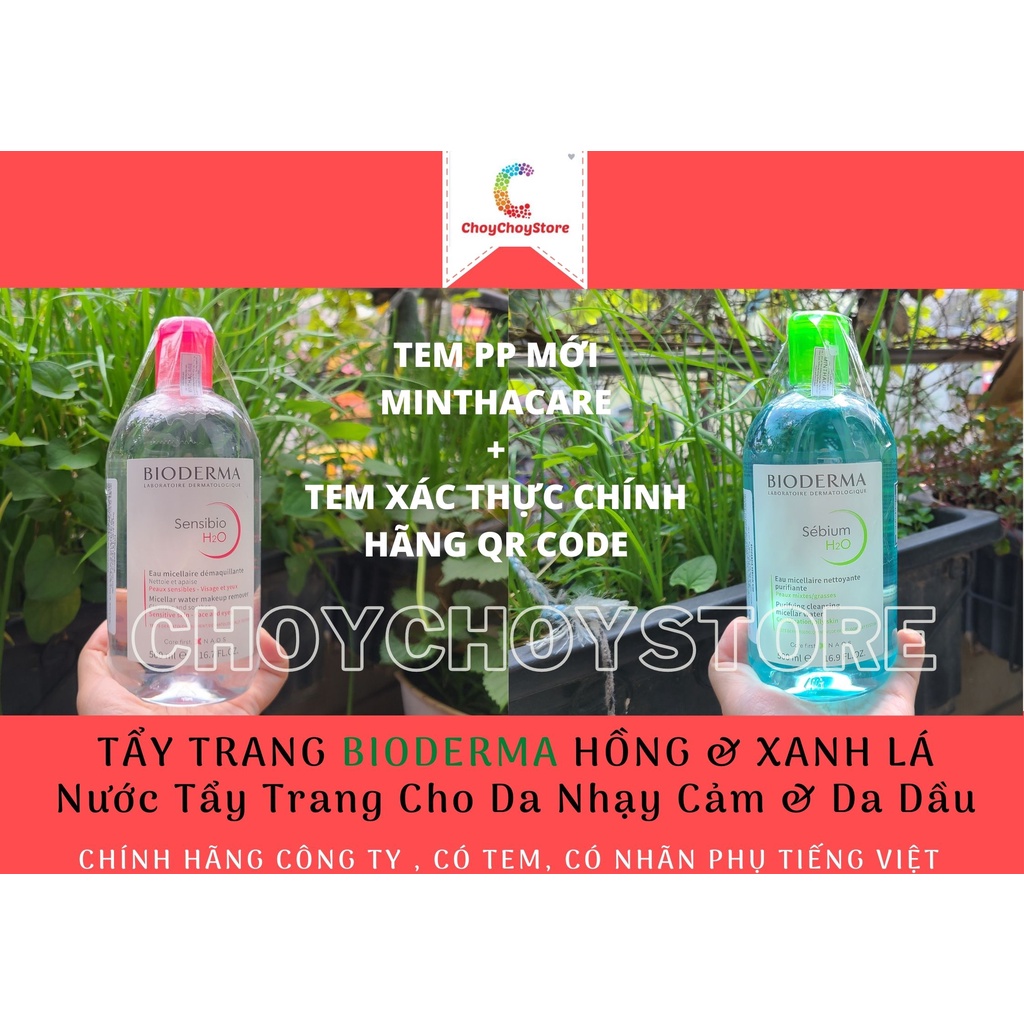 [CHÍNH HÃNG Tem MINTHACARE] Tẩy Trang BIODERMA Hồng &amp; Xanh Lá  - Nước Tẩy Trang Dành Cho Da Nhạy Cảm &amp; Da Dầu