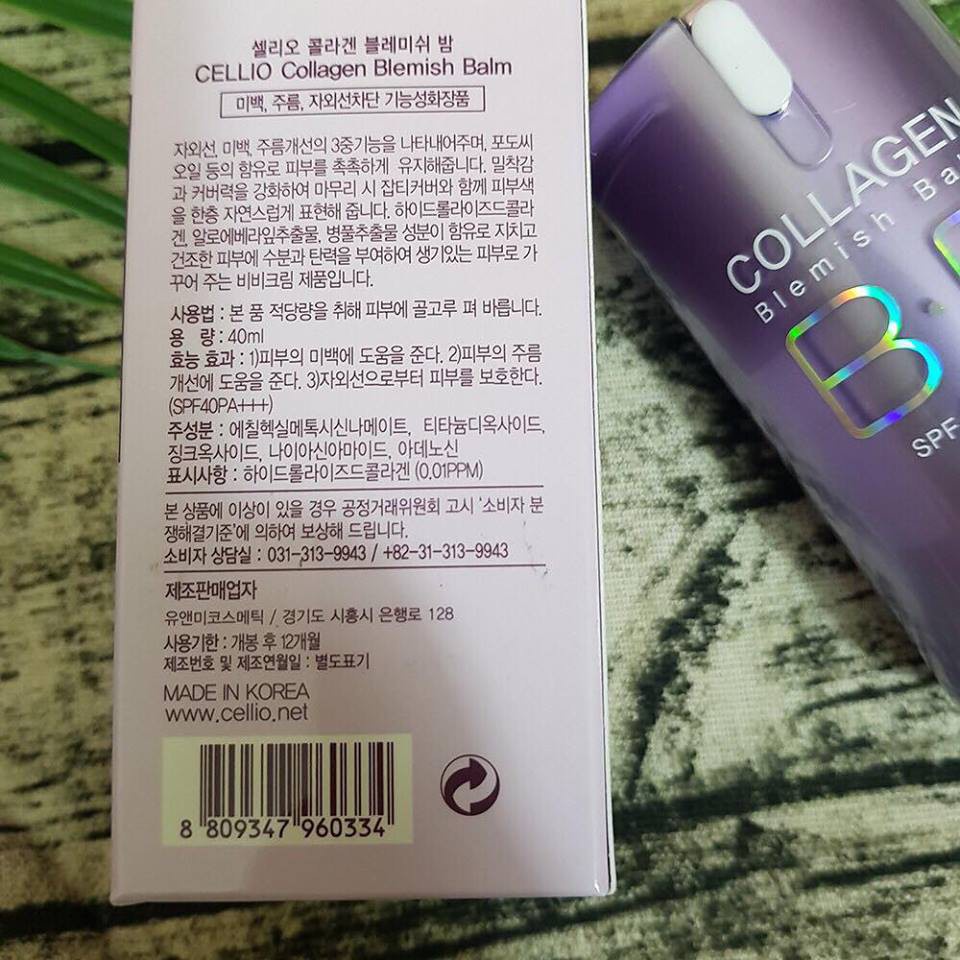 Kem nền trang điểm BB Collagen Cellio Hàn Quốc SPF40 PA+++