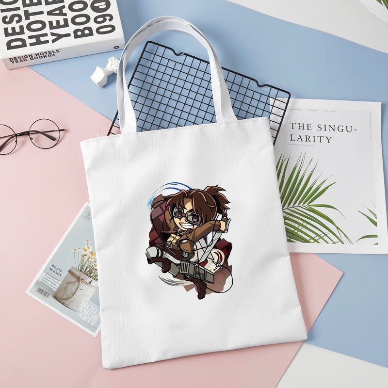 Túi tote vải trắng đeo vai in hình ATTACK ON TITAN Đại Chiến Titan M1 anime thời trang