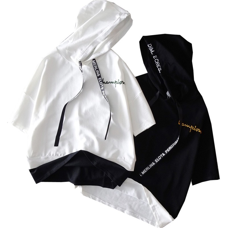 Áo Hoodie Ngắn Tay Giả Hai Lớp Thêu Họa Tiết Xinh Xắn Dành Cho Nữ