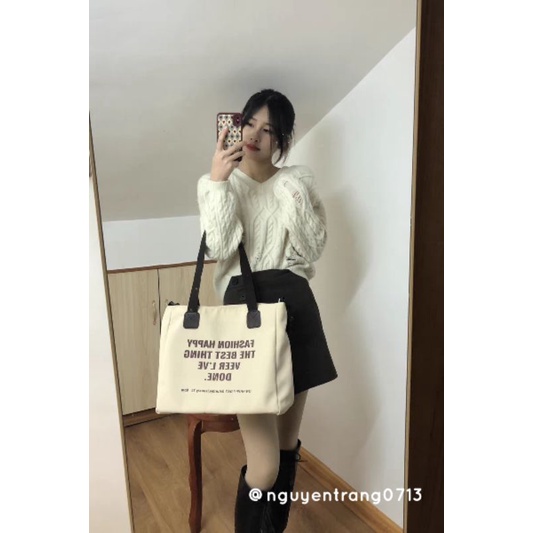 Túi Tote Vải Vintage Túi Xách Đeo Vai Đeo Chéo Đựng Laptop Đi Học Đi Làm