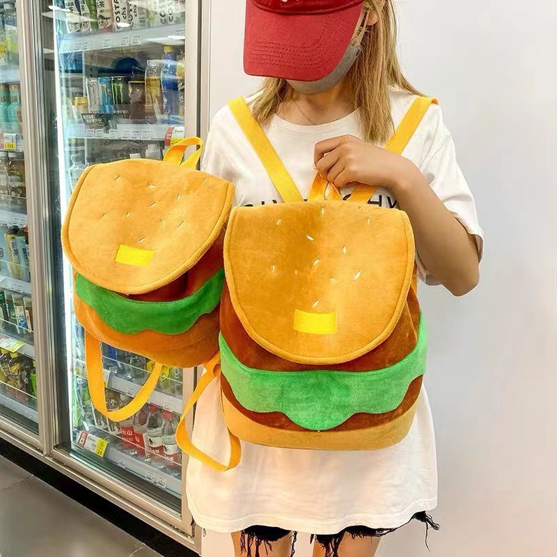 Ba Lô Đi Học Cỡ Lớn Họa Tiết Bánh Hamburger Hoạt Hình Dễ Thương Cho Nữ