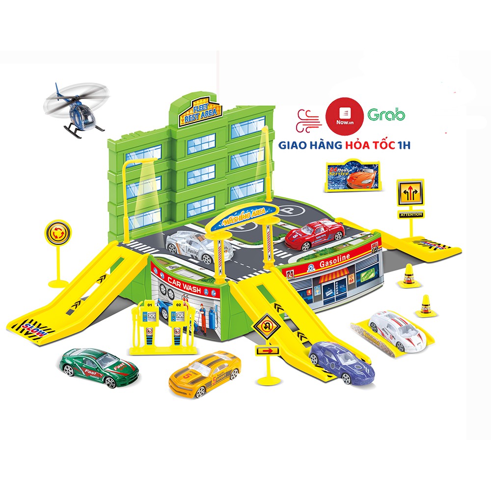 Bộ đồ chơi cho bé bãi đỗ xe ô tô, máy bay kèm chi tiết mô tả đường phố khác