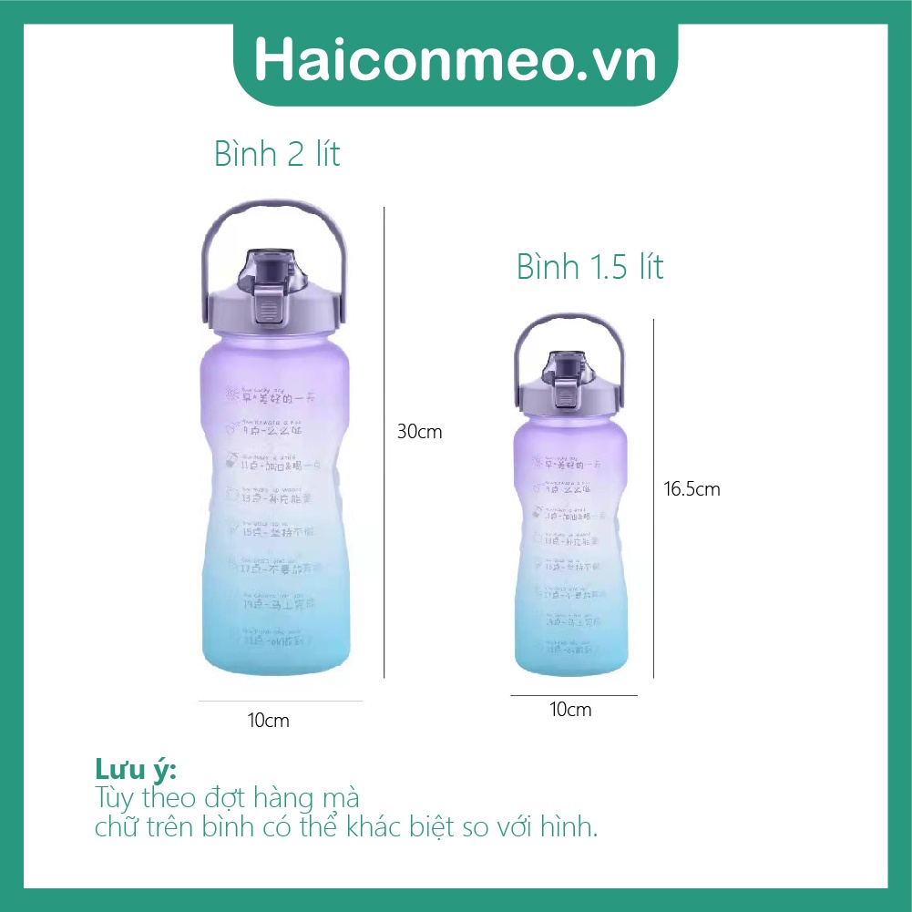(Lỗi là đổi) Tặng Sticker Bình nước 2 lít dành cho người lười uống nước Có Vạch Nhắc Nhở Uống Nước Mỗi Ngày