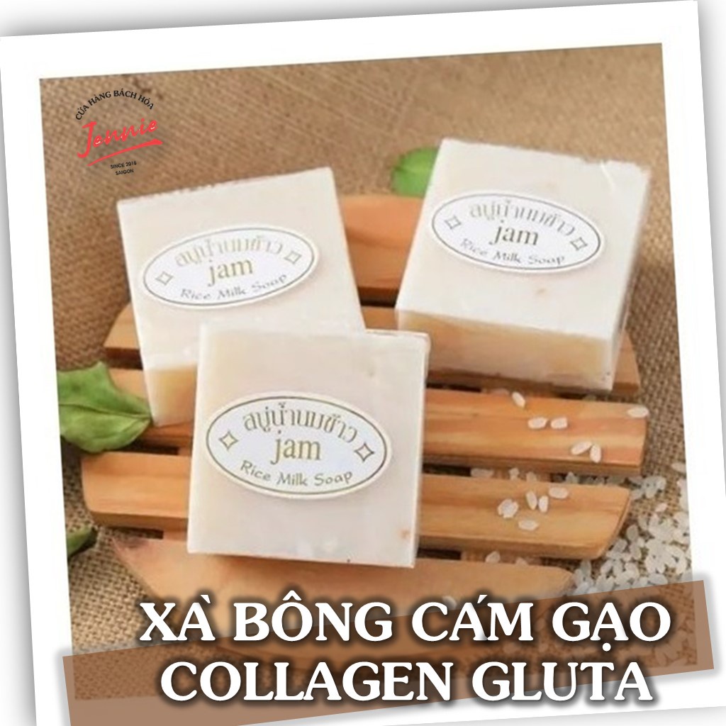 Xà bông cám gạo Thái 𝐂𝐎𝐋𝐋𝐀𝐆𝐄𝐍 & 𝐆𝐋𝐔𝐓𝐀 Rice Milk Soap Jam chiết xuất cám gạo 50g từ Thái Lan