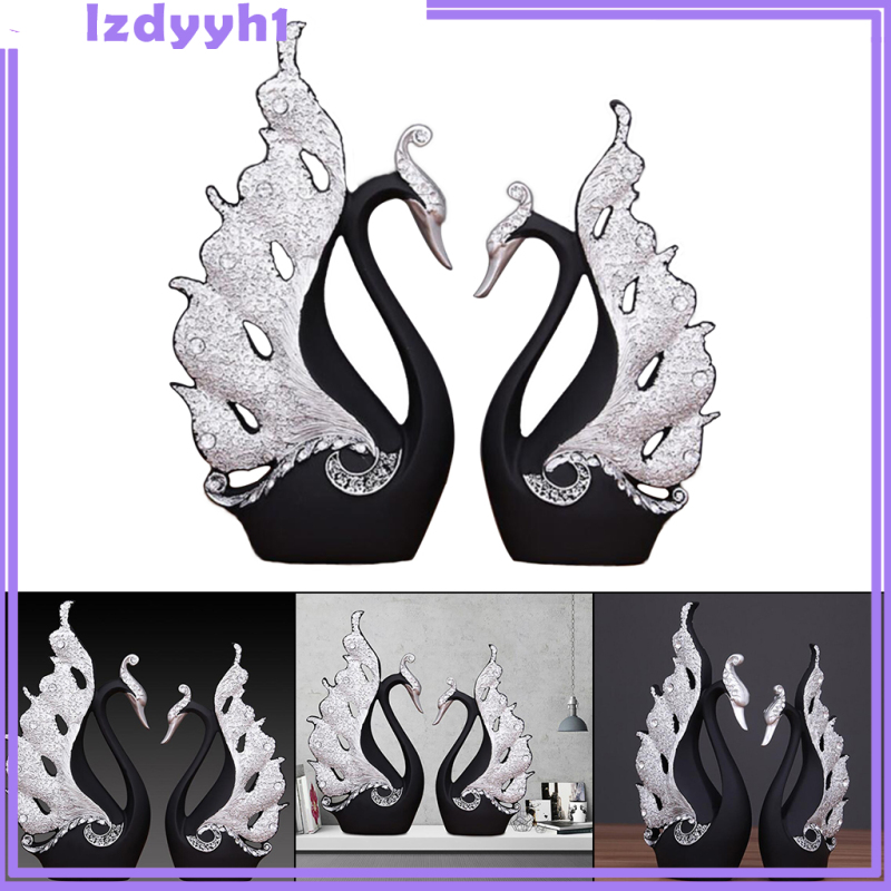 JoyDIY Set of 2 A Couple of Swan Statue Figurines Resin Ornaments Craft Color 01