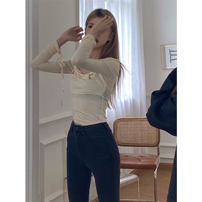 DUNEA Áo Kiểu Dây Rút Lệch Tà Quyến Rũ Thời Trang Cho Nữ