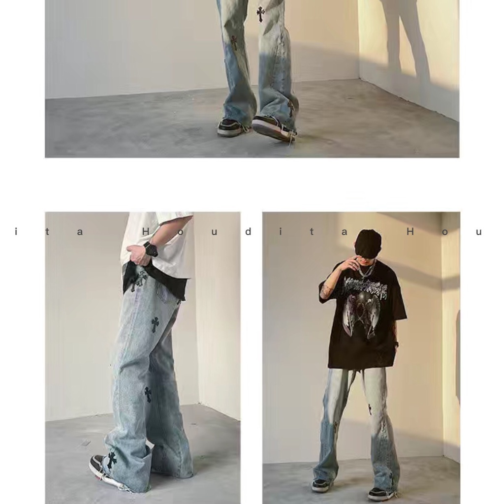 Quần Jean Thánh Giá Nam Dài Ống Suông Nam Nữ Unisex Vải Cao Cấp - HOUDITA - SQJD004