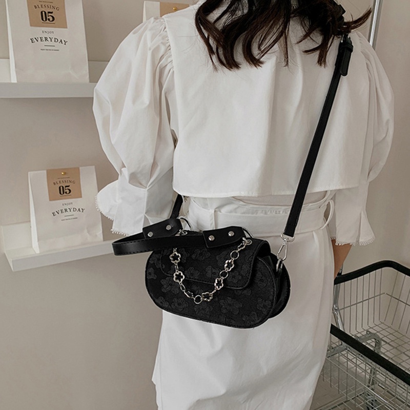 Túi đeo vai IELGY kẻ sọc caro phối chuỗi xích thời trang phong cách Hàn Quốc cho nữ