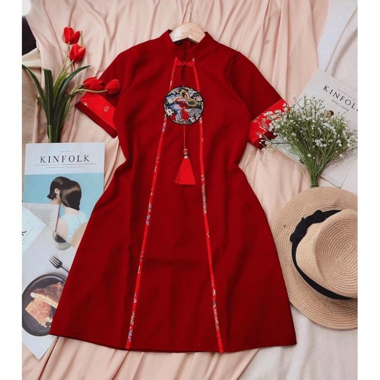 Đầm Suông Cổ Tàu, Sườn Xám Thêu Đắp Trang Trí Đơn Giản Tinh Tế Thời Trang Tết Năm 2021 Dưới 55kg Cho Nữ. | BigBuy360 - bigbuy360.vn