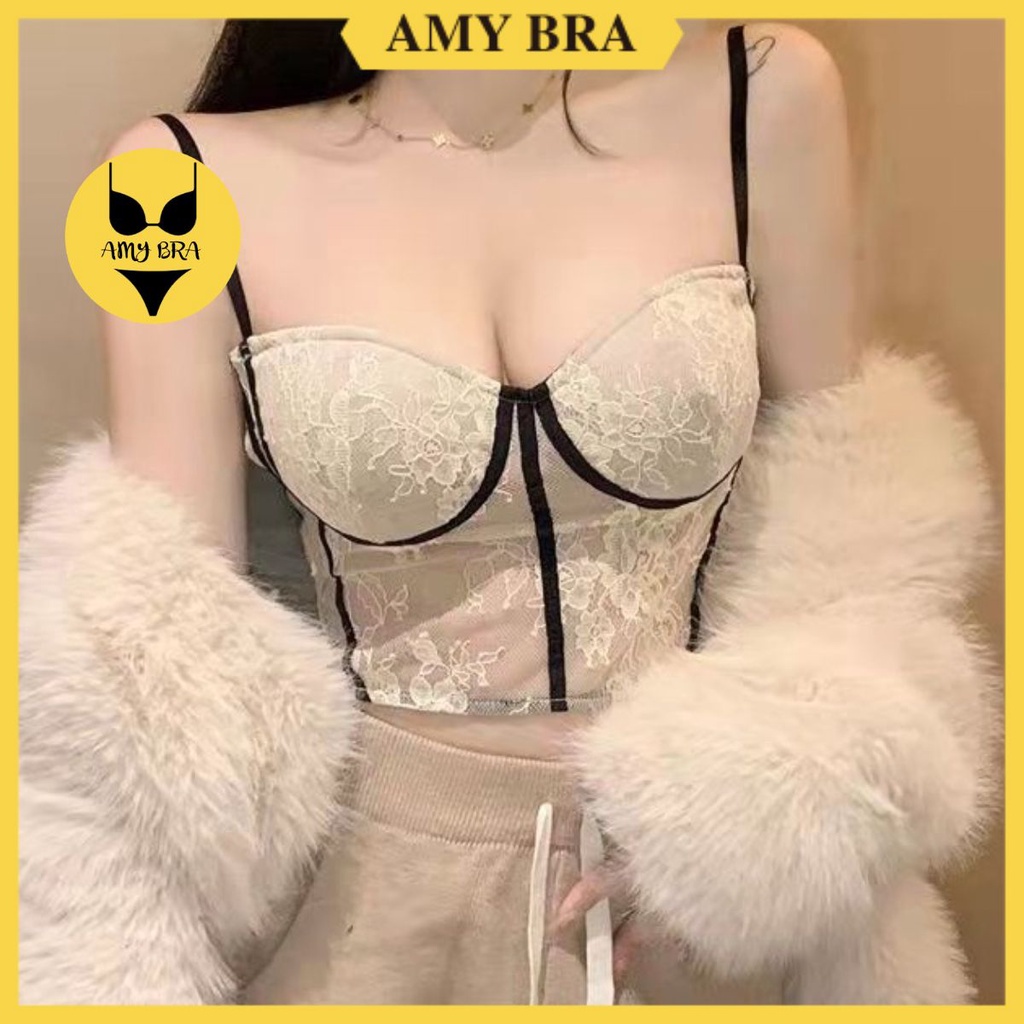 Áo Bra 2 Dây Ren Cao Cấp - Bra Nữ Dáng Lửng Mút Mỏng Sang Chảnh AMYBRA B1874