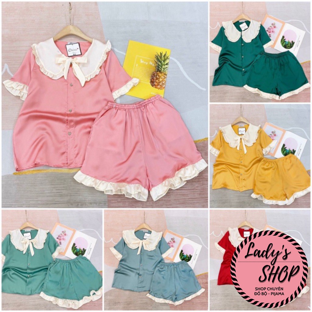 Đồ Ngủ💖Đồ Bộ Pijama Lụa Áo Cộc-Quần Sooc Chất Liệu SaTin Phối Bèo Cổ Nơ | BigBuy360 - bigbuy360.vn