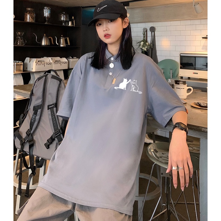 Áo Polo Nữ Nam Chất Cotton Mềm Mát Form Rộng In Hình Tình Bạn Của Mèo Cực Chất TTQ0544