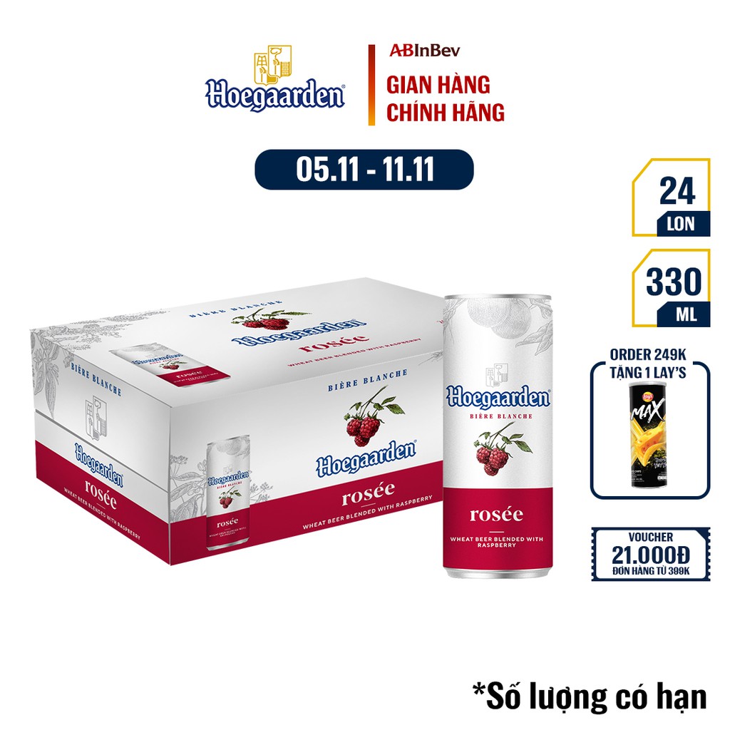 Bia Hoegaarden rosée hương vị trái cây thùng 24 lon (330ml/lon)