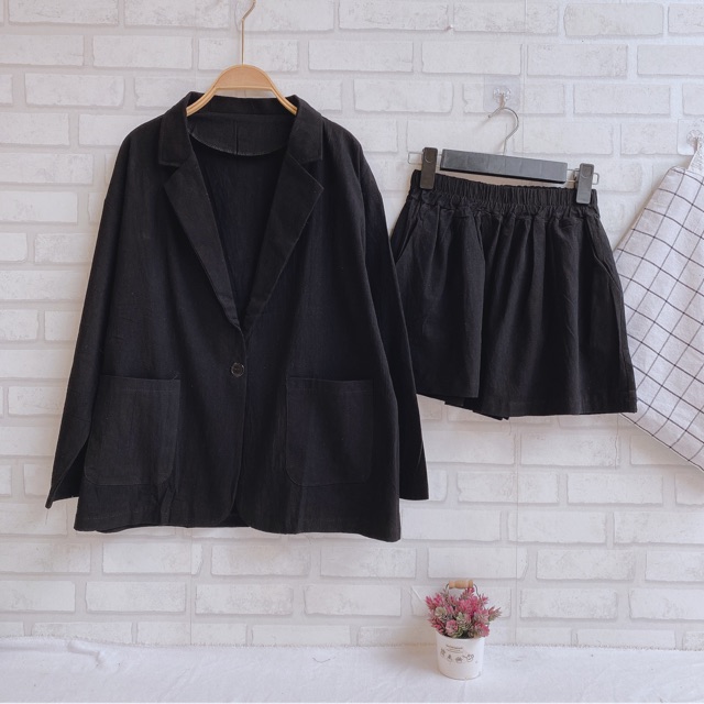 Set áo khoác blazer thô 2 túi + quần short Ulzzang Hàng Quảng Châu