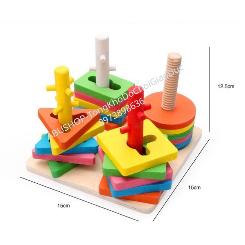 Đồ chơi luồn cọc 5 trụ cho bé, Đồ chơi rèn luyện vận động tinh và não bộ cho trẻ