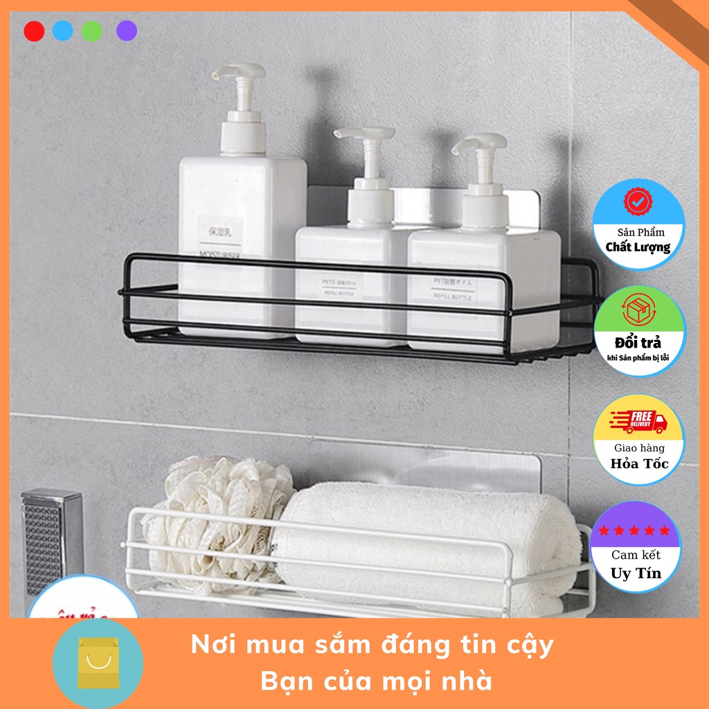 Kệ sắt chữ nhật dán tường treo tường đựng đồ nhà tắm nhà bếp trang trí tiện lợi hiện đại, dễ lắp đặt chắc chắn