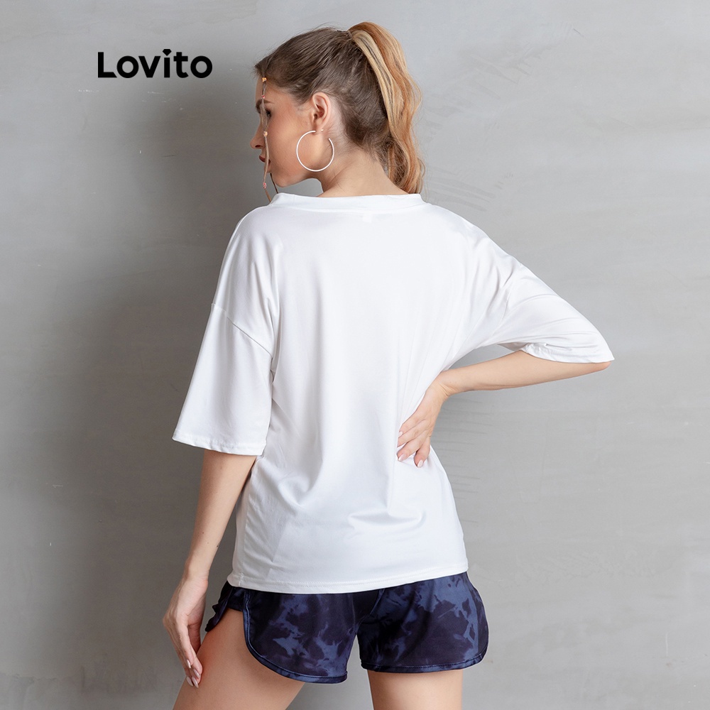 Áo thun Lovito cổ tròn V họa tiết in chữ cái kiểu dáng rộng rãi thời trang thường ngày L05106 (màu trắng) | WebRaoVat - webraovat.net.vn
