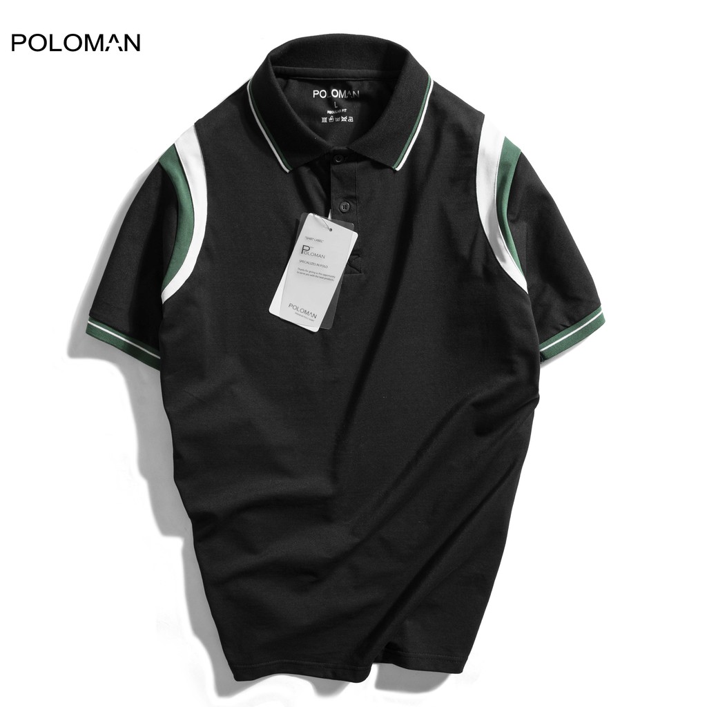 Áo Polo nam cổ bẻ phối Tekda vải cá sấu Cotton xịn,chuẩn form,sang trọng-lịc lãm màu Đen P20 - POLOMAN | BigBuy360 - bigbuy360.vn