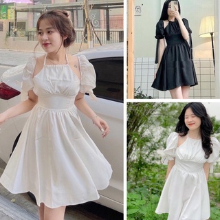 Váy cổ yếm hở vai tiểu thư, váy nữ tiểu thư ulzzang hàn quốc ulzzang thờitrang1989