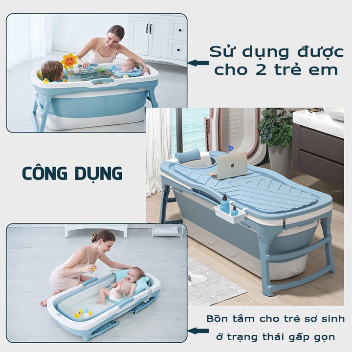 Chậu Tắm Gấp Gọn Cho Người Lớn Và Trẻ Em Có Nắp Đậy - Bồn Tắm Di Động Đa Năng - Hàng Việt Nam