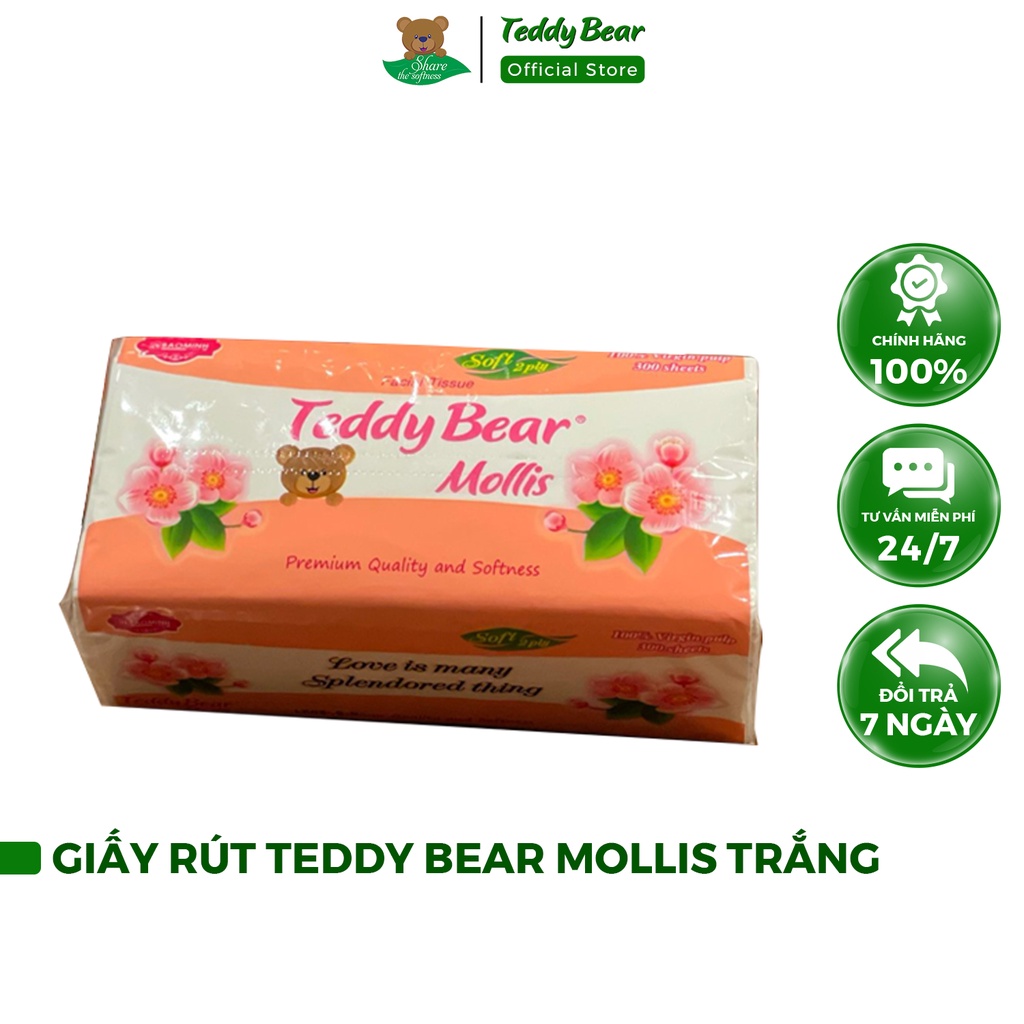 Giấy rút teddy bear mollis trắng mềm mịn 3 lớp - ảnh sản phẩm 1