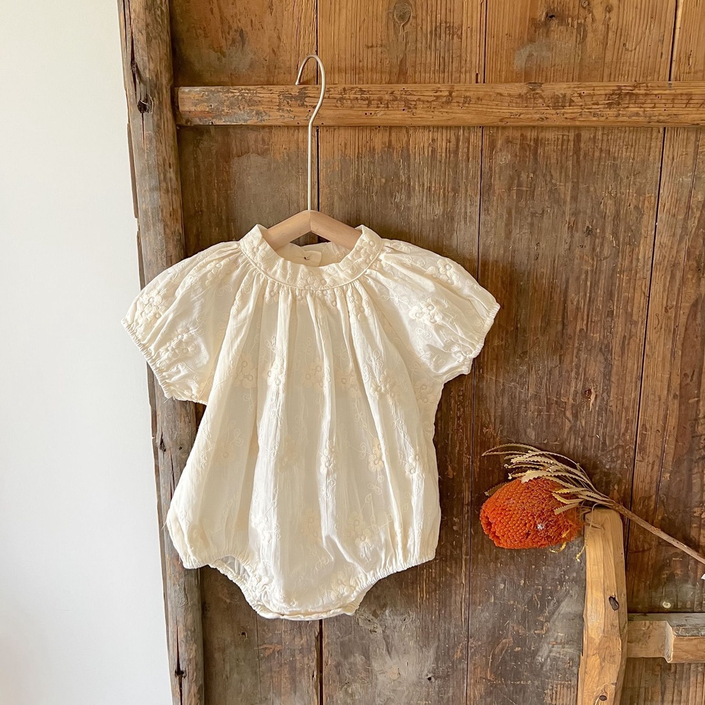 Bộ Áo Liền Quần Họa Tiết Hoa Thêu Phong Cách Hàn Quốc Thời Trang Mùa Hè Cho Bé Gái O8SG