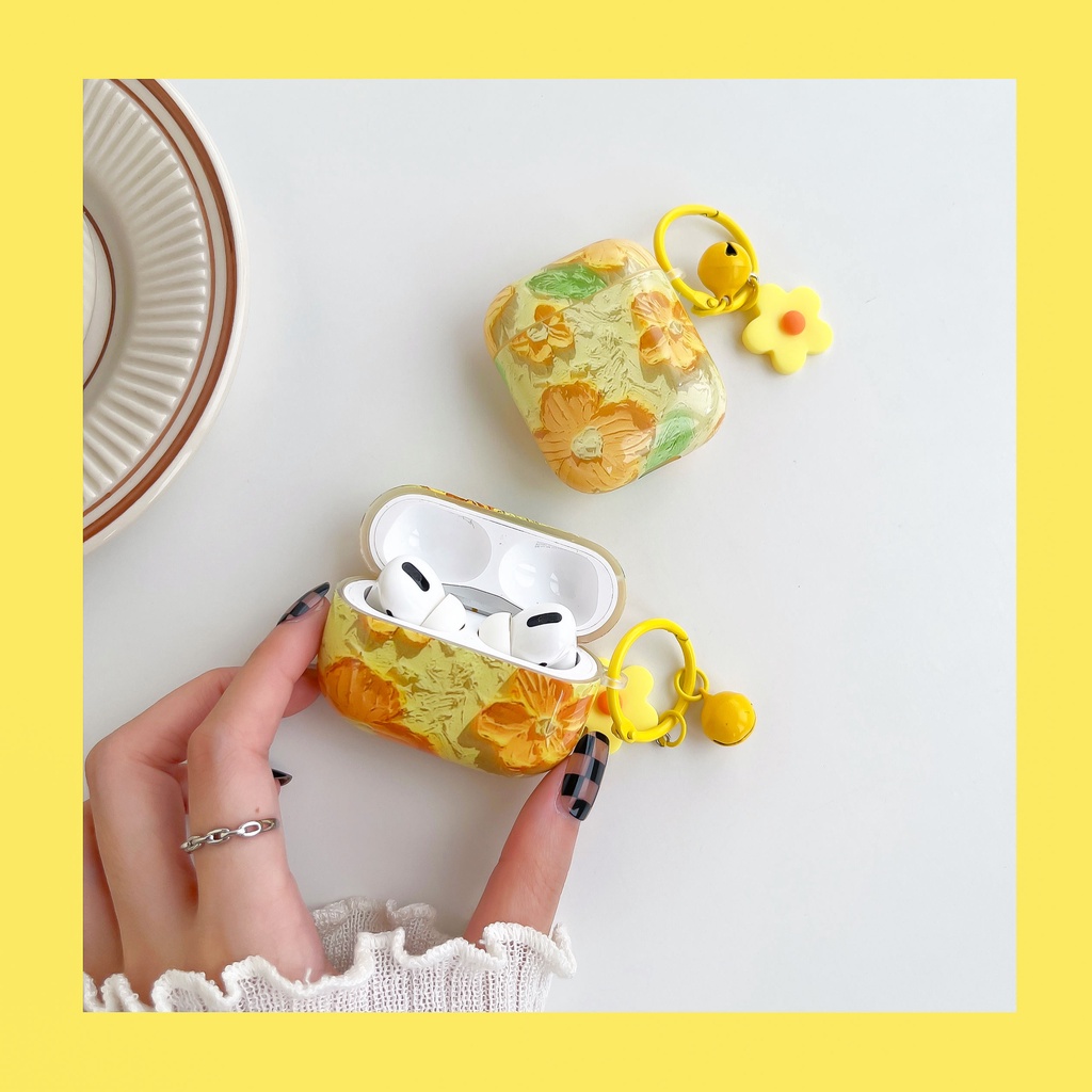 Vỏ Bảo Vệ Hộp Sạc Tai Nghe Airpods 1 2 3 pro Apple bluetooth Không Dây Chất Liệu TPU Mềm Trong Suốt Họa Tiết Tranh Sơn Dầu