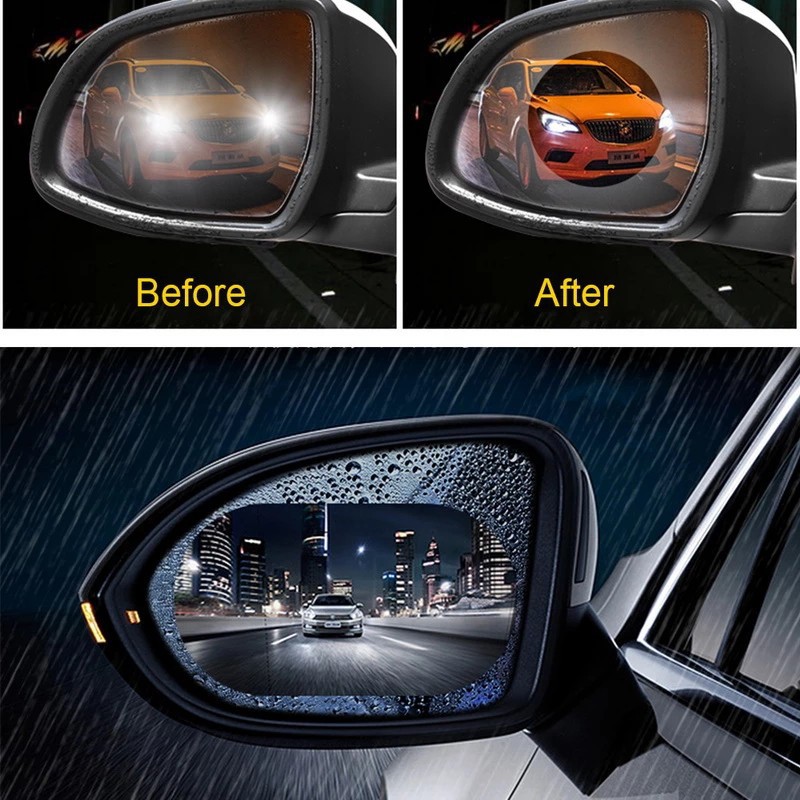 SuperAuto 2PCS Miếng Dán Chống Nước Mưa Cho Kính Chiếu Hậu Xe Ô Tô