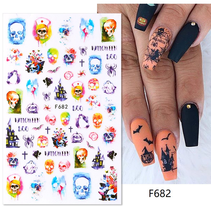 1 Miếng Dán Móng Tay 3D Chủ Đề Halloween Độc Đáo