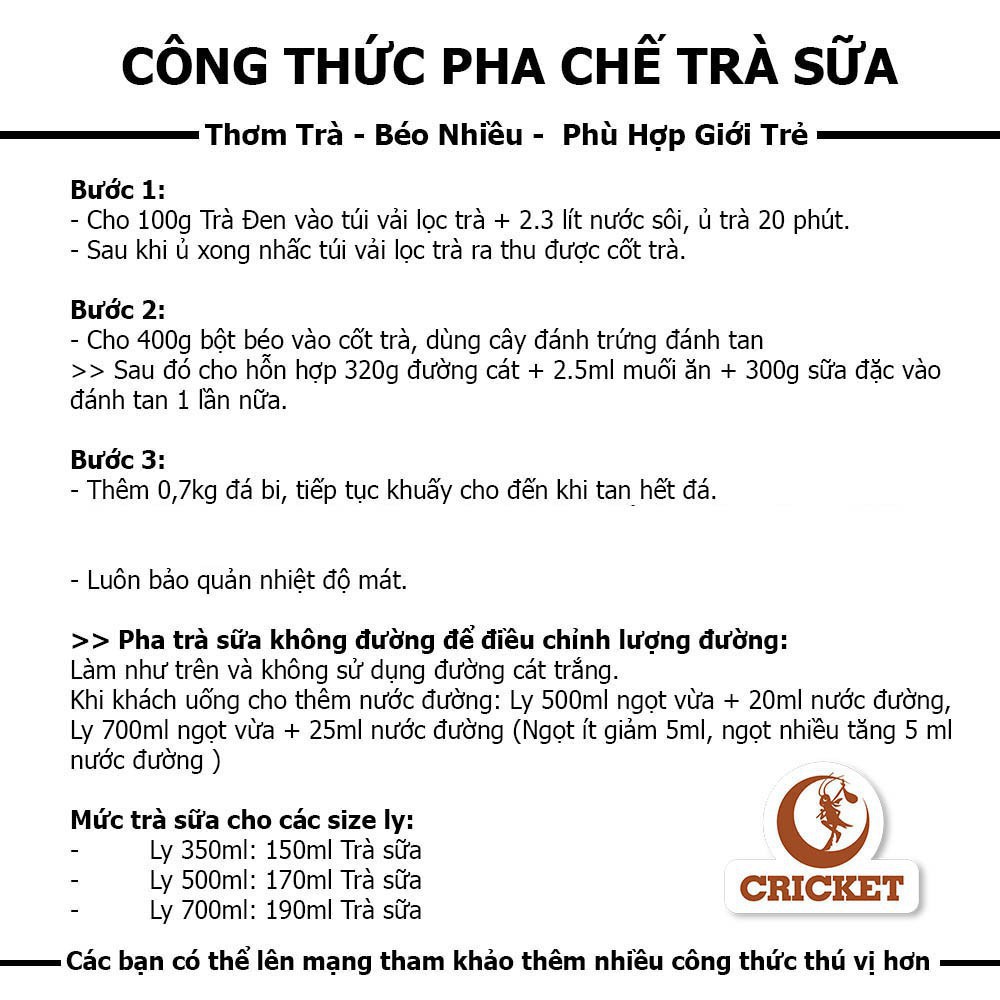 COMBO TRÀ SỮA QUÝ TỘC – Nguyên chất đậm vị ( Trà bá tước + Bột sữa chocolate DT39 + Trân châu + Đường đen)