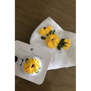 Combo dây buộc tóc và khẩu trang thêu tay handmade