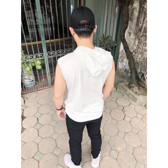 Áo thun tanktop ba lỗ có nón chuẩn gym trơn