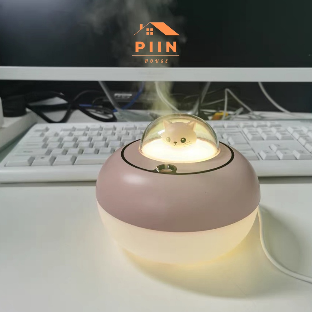 Máy phun sương tạo độ ẩm mini 320ml kèm đèn ngủ hình mèo nhỏ dễ thương - PIIN HOUSE
