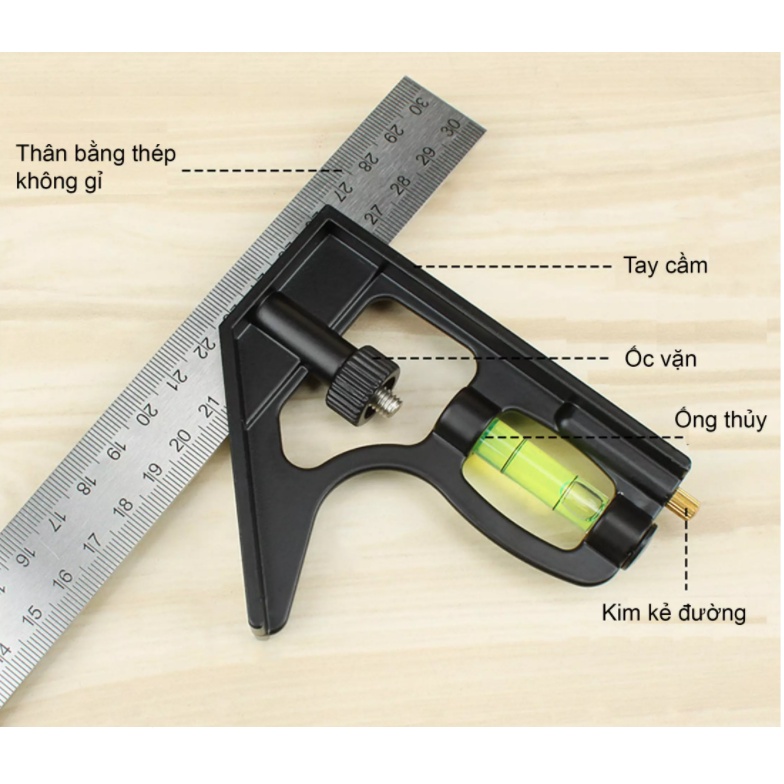 Thước ê ke vuông đa năng 300mm đo góc, kỹ thuật, đa năng, chuyên dụng